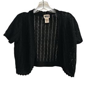 Sweet Kizz Girls' M Black Short Sleeve Knit Shrug Cardigan Sweater